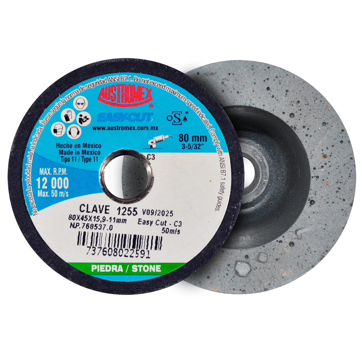 1255 RUEDA DE RECTIFICAR 80MM AUSTROMEX