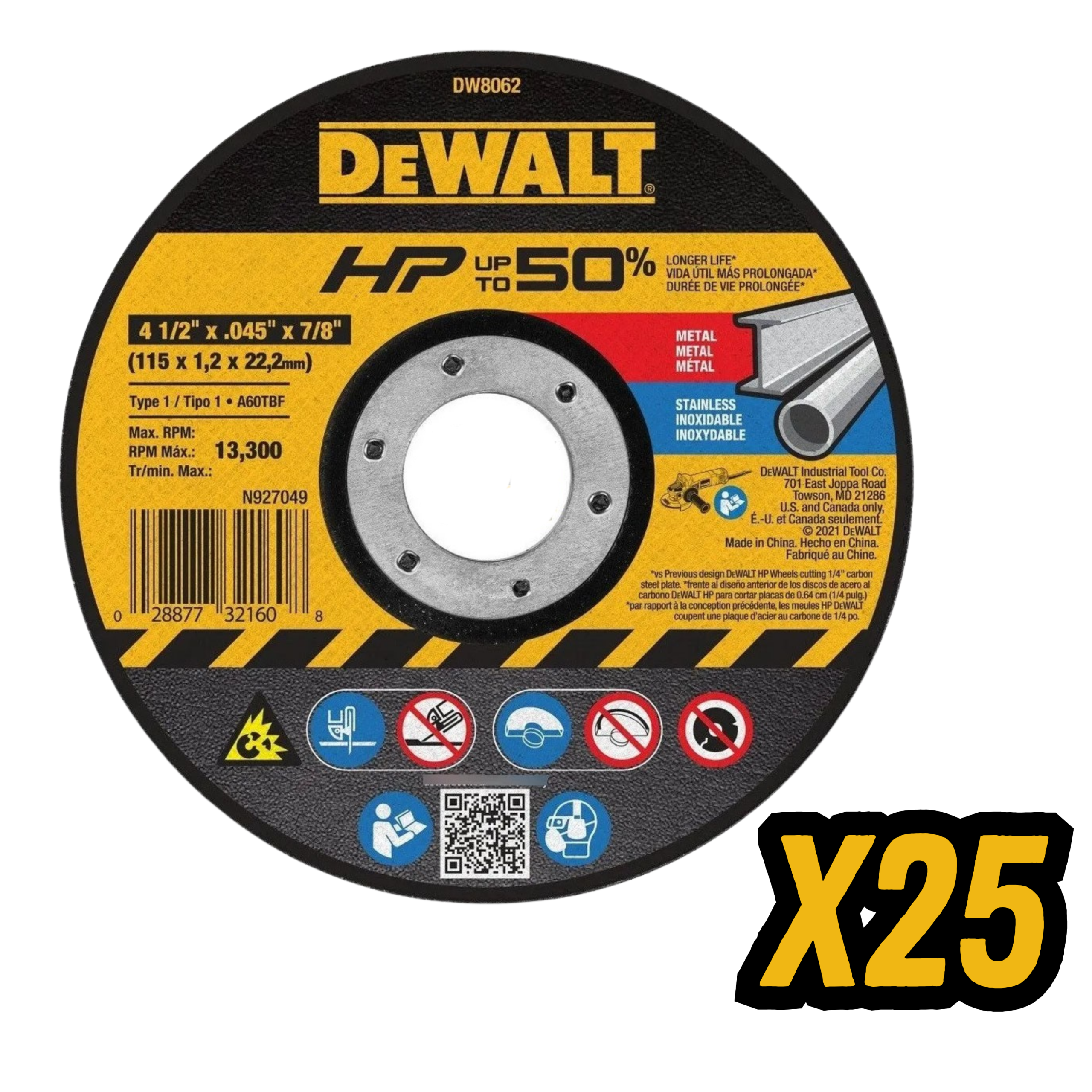 DW8062 DISCO DE CORTE 4-1/2" DEWALT 25PZ