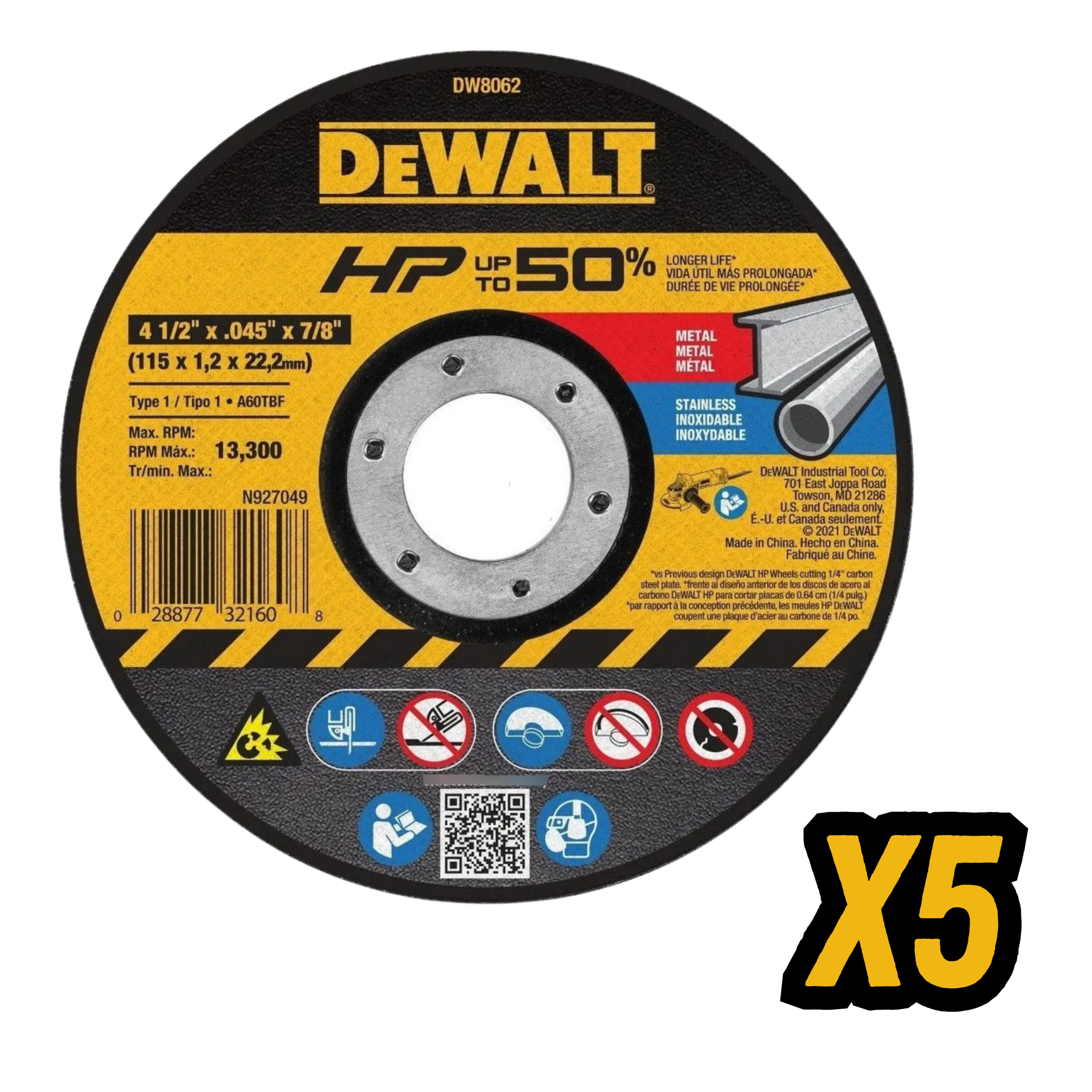 DW8062 DISCO DE CORTE 4-1/2" DEWALT 5PZ