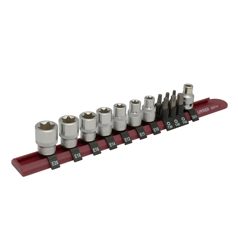 52ET14 JUEGO DE DADOS CON PUNTA TORX Y TORX HEMBRA CUADRO DE 3/8", 14 PIEZAS URREA