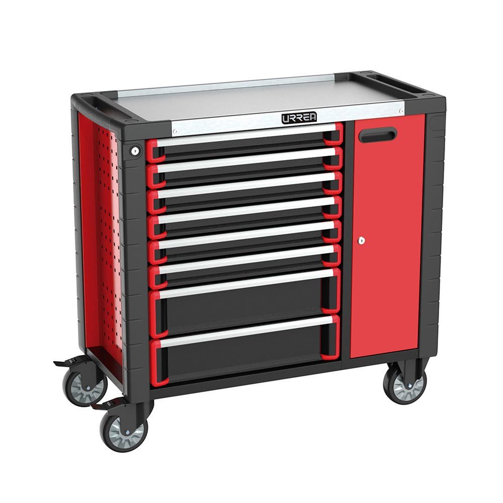 HD38M8 GABINETE MÓVIL 8 GAVETAS COLOR ROJO Y NEGRO SERIE HD 38" URREA