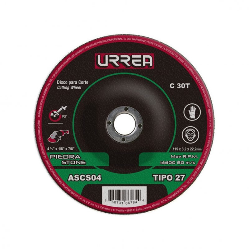 ASCS04 DISCO ABRASIVO TIPO 27 PARA PIEDRA, 4-1/2" X 1/8" URREA